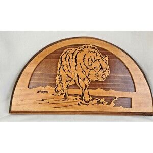 Vintage Wolf Scroll Saw Art Wall Hanging Rustic Wood Decor Cabin Wildlife 13x7in